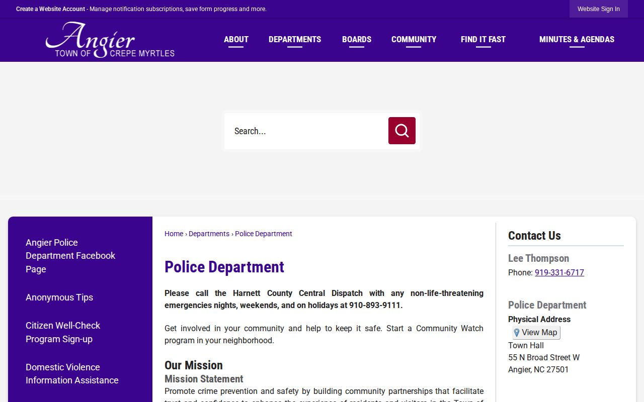 Angier Police Department official public-record contact source