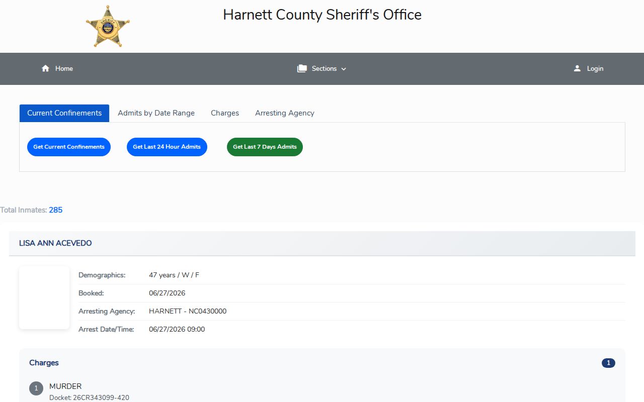 Harnett County official Southern Software booking search