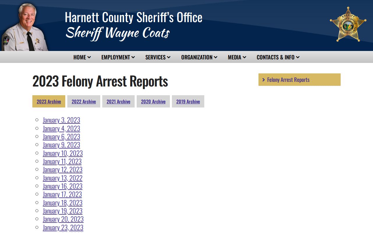 Harnett County official felony arrest report archive