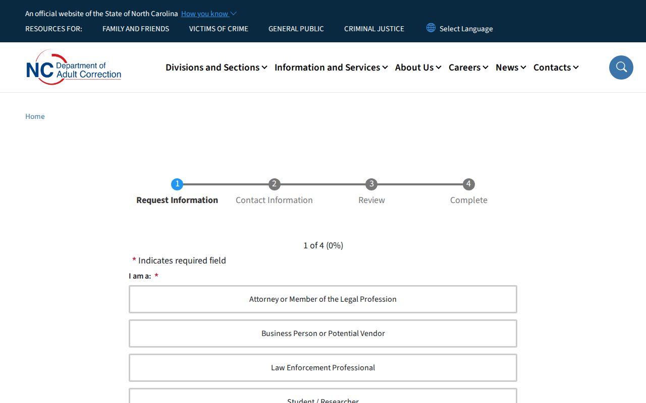 North Carolina Department of Adult Correction public records request source